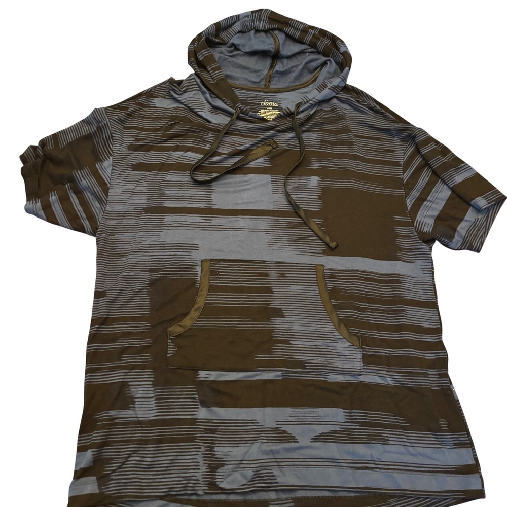 Soma Men's Large Blue Black Striped‎ Short Sleeve Stretch Hoodie with Pocket